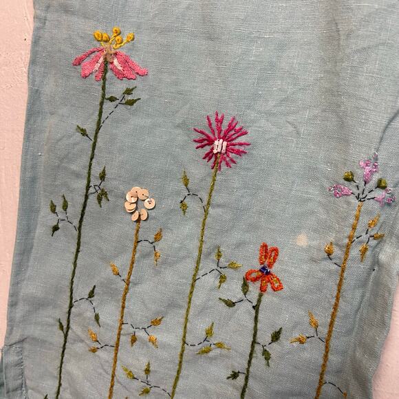 LA Blend 100% Linen Light Blue Embroidered Beaded Top Pants Set Size Medium - Picture 15 of 16